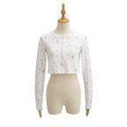 2025Autumn New Sexy Hot Girl Outfit Floral Fleece Sexy Cardigan Slim Fit Slimming Jacket