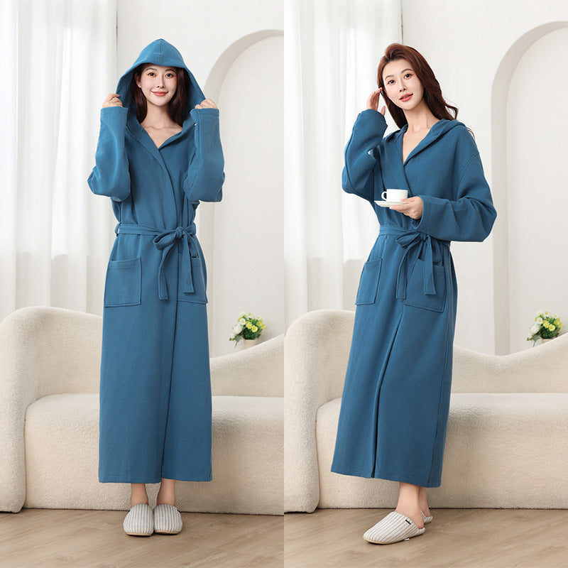 Autumn Winter Long Hooded Bathrobe Hotel Men Women Bathrobe Pajamas Homewear Long Sleeve Cross-Border Amazon One Piece Dropshipping