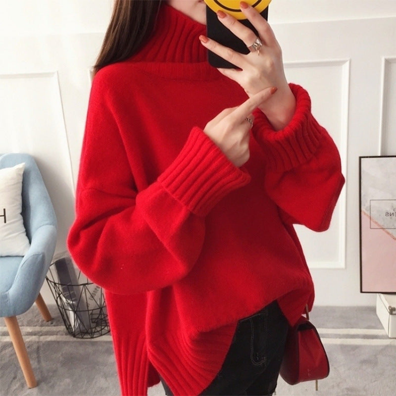 "Vampire" Red Oversized Turtleneck - Cozy Studio Knit