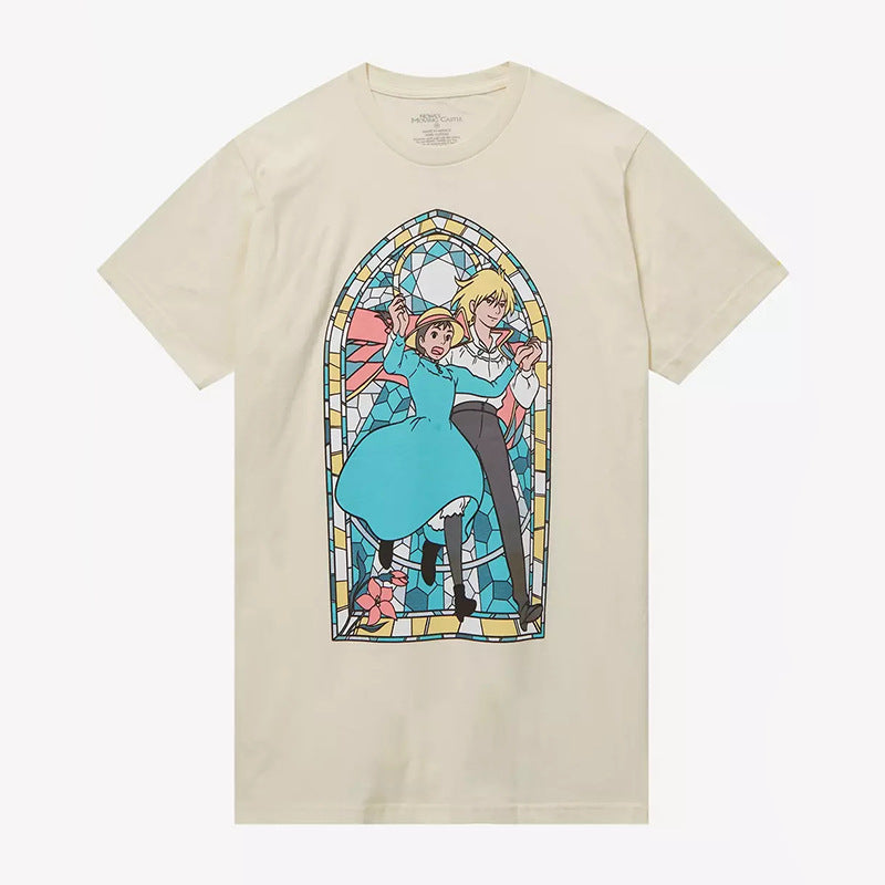 Japanese Retro Casual Unisex Short Sleeve Anime Merchandise T Loose-fitting Miyazaki Hayao Anime Shirt