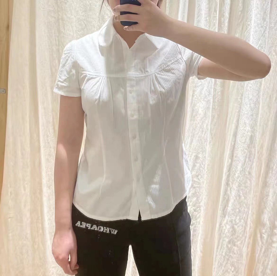 Star Custom French Doll Collar Lace Button Shirt for Women Spring Summer Autumn Design Sense Niche Short Sleeve Blouse Short Top