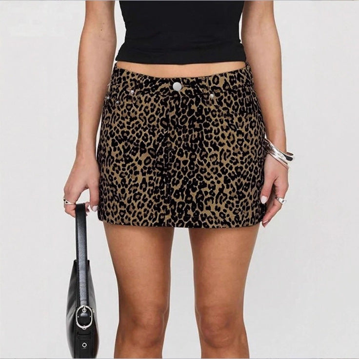 "Bad Idea" Leopard Denim Skirt - Y2K Streetwear
