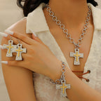 Celebrity Style Decorative Chain Jewelry Personalized Cross Alloy Pendant Necklace  Minimalist Style Clip Simple Internet Celebrity Collarbone Chain for Women