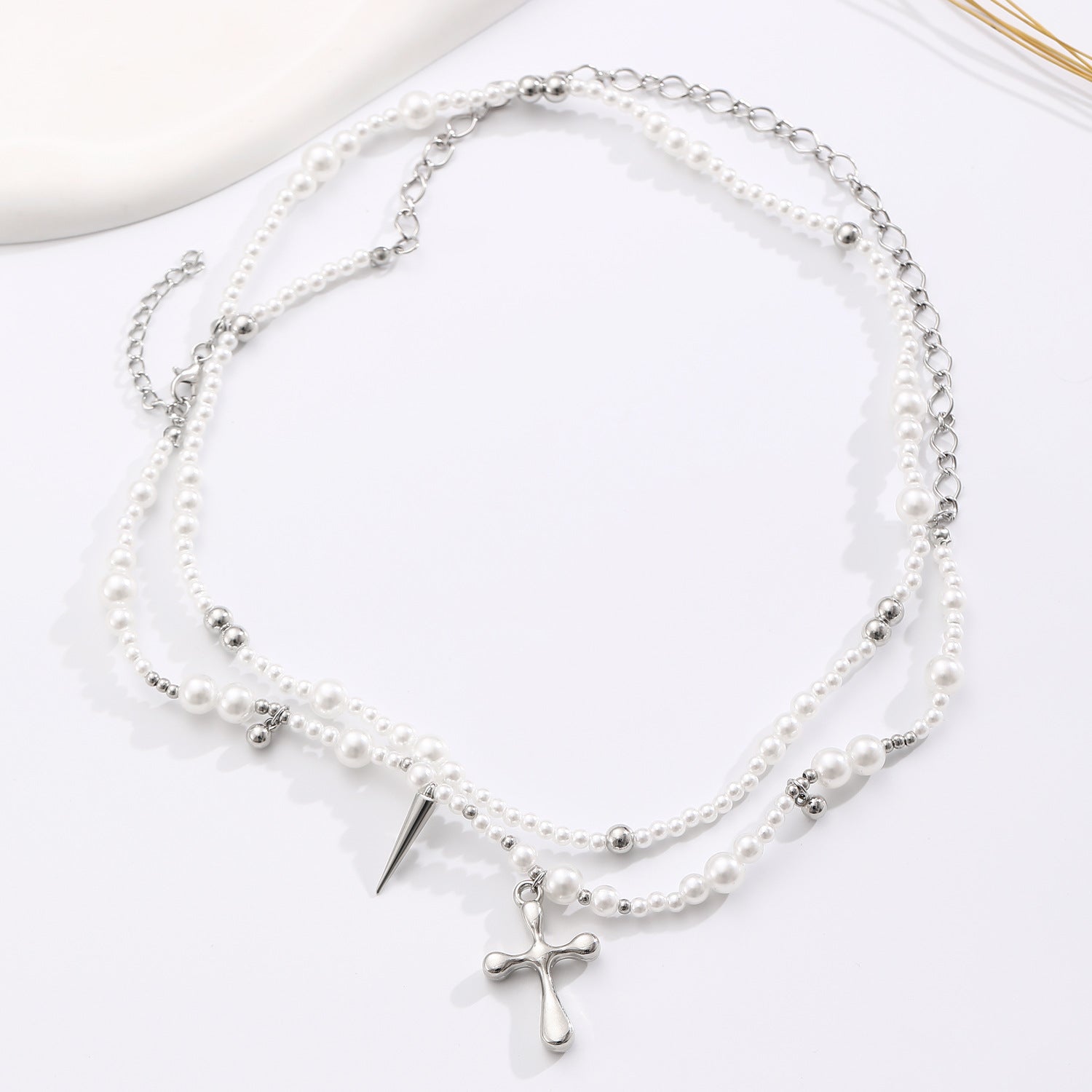 Celebrity Style Jewelry Niche Design Hot Girl Imitation Pearl Tassel Heart Cross Butterfly Versatile Necklace for Women