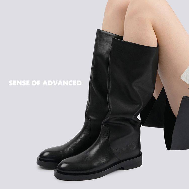 "Traitor" Knee-High Combat Boots - Black Leather Finish