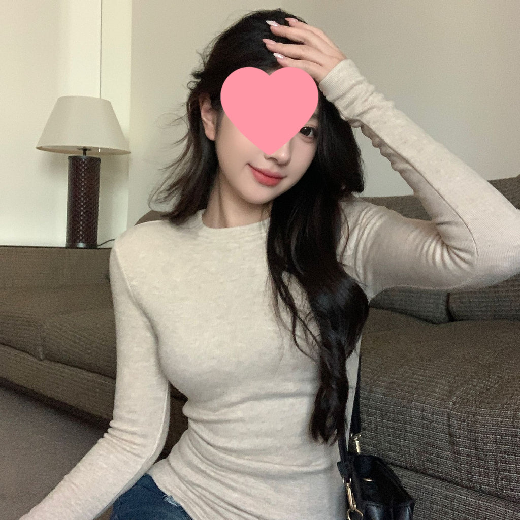 Fleece-Lined Thickened Polar Fleece Autumn Winter Base Shirt Regular Shoulder Round Neck Long Sleeve