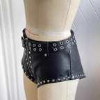 "Obsessed" Double-Belted Studded Micro Shorts - Low Rise Rock Edition