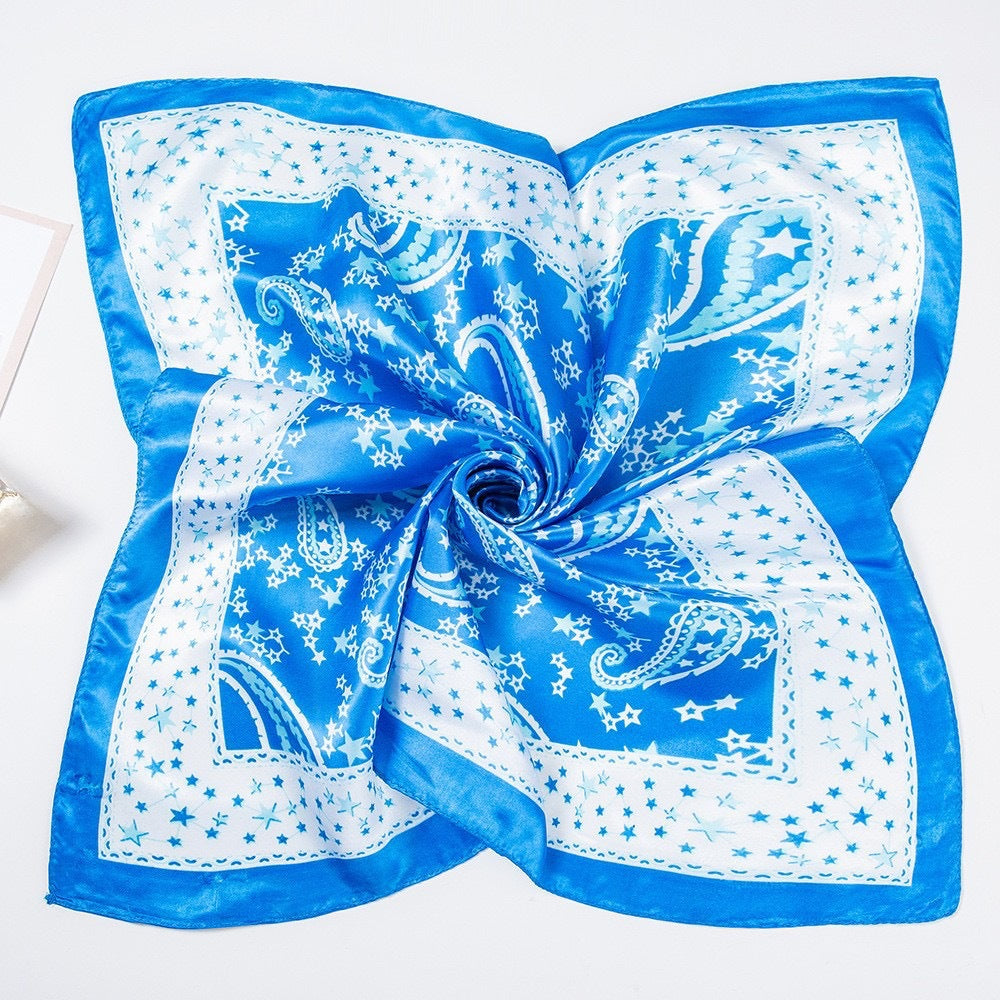 Same Style as Stars2025New Paisley Small Cashew Deformed Insect Satin70Silk Scarf Scarf Headscarf Fashion Design Small Water Drop Square Scarf Decoration Matching Headscarf