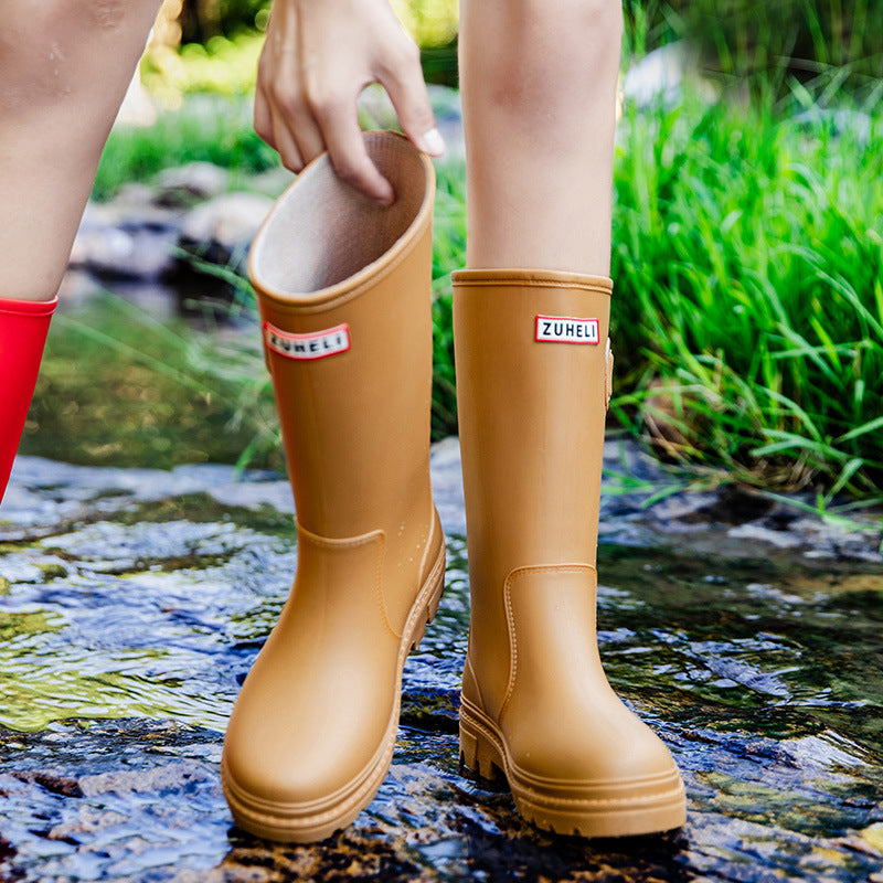 Star Custom Fashion Korean Style Women's High Tube Rain Boots Non-Slip Waterproof Wear-Resistant Long Tube Water Boots Adult Rubber Shoes