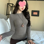 Fleece-Lined Thickened Polar Fleece Autumn Winter Base Shirt Regular Shoulder Round Neck Long Sleeve