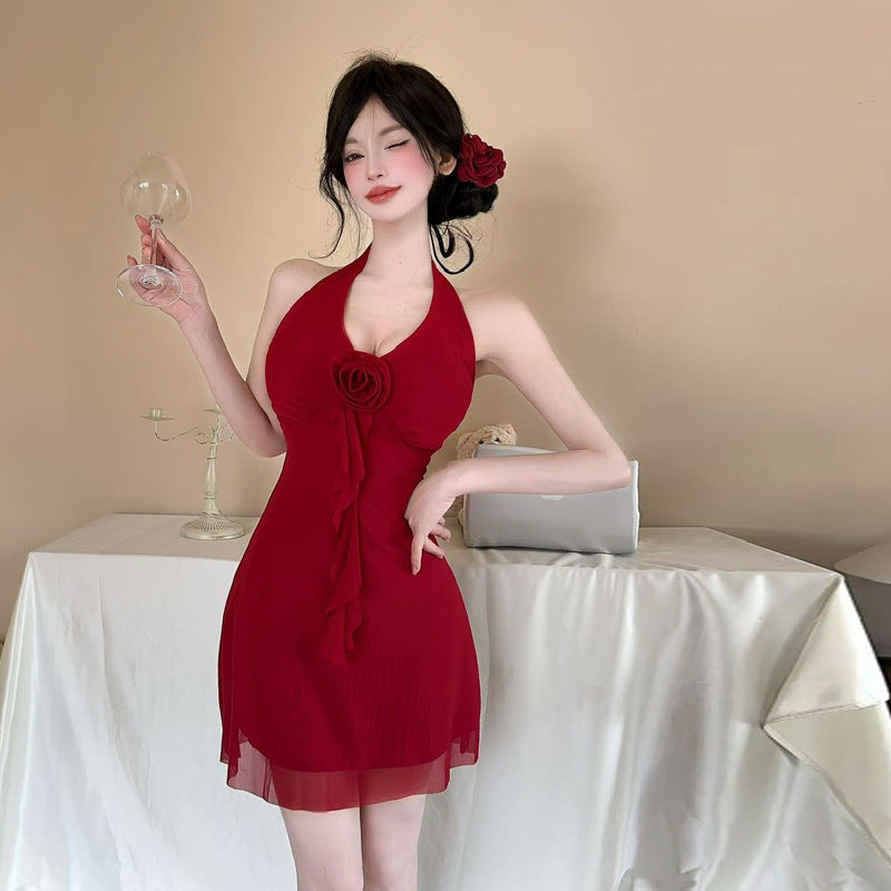 5060Women's Clothing Wholesale Southeast Asia Sexy Mesh Halter Tassel Short Camisole Dress