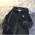 Trendy Brand Printed Hooded Sweatshirt for Women, Spring and Autumn Korean Style, Thin Loose Cardigan, Zipper Jacket, Versatile Student Top