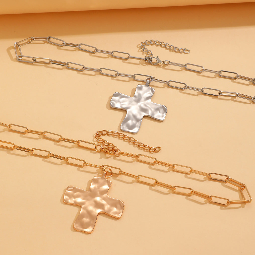 Celebrity Style Decorative Chain Jewelry Personalized Cross Alloy Pendant Necklace  Minimalist Style Clip Simple Internet Celebrity Collarbone Chain for Women