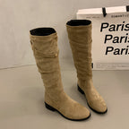 Over-the-Knee Khaki Slouch Boots High Tube Riding Boots Women's Shoes New Autumn Winter Pleated Slimming Long Boots