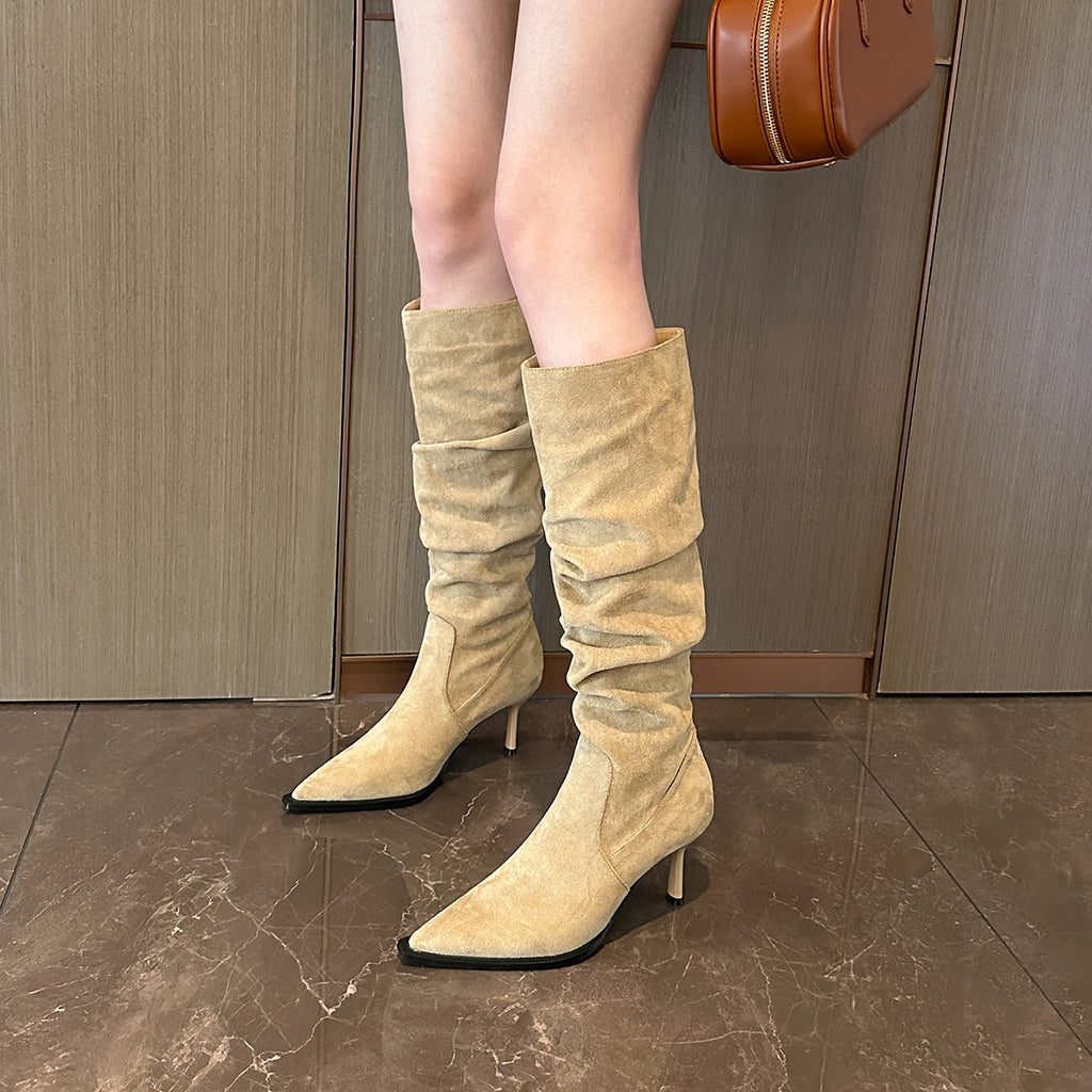 9800-1Internet Celebrity Pointed Toe High Heel Boots Over-the-Knee Long Boots for Women Autumn Winter New Suede Thin Heel Long Boots Women's Boots