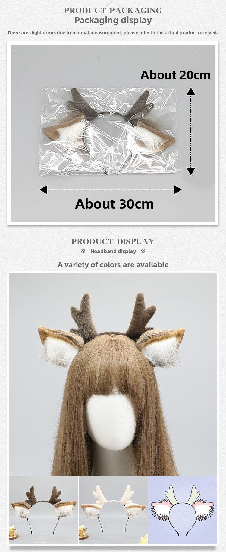 Christmas Antler Headband Cute Plush Deer Ear Headwear cosplay Accessories Handmade Simulated Animal Ear Headband