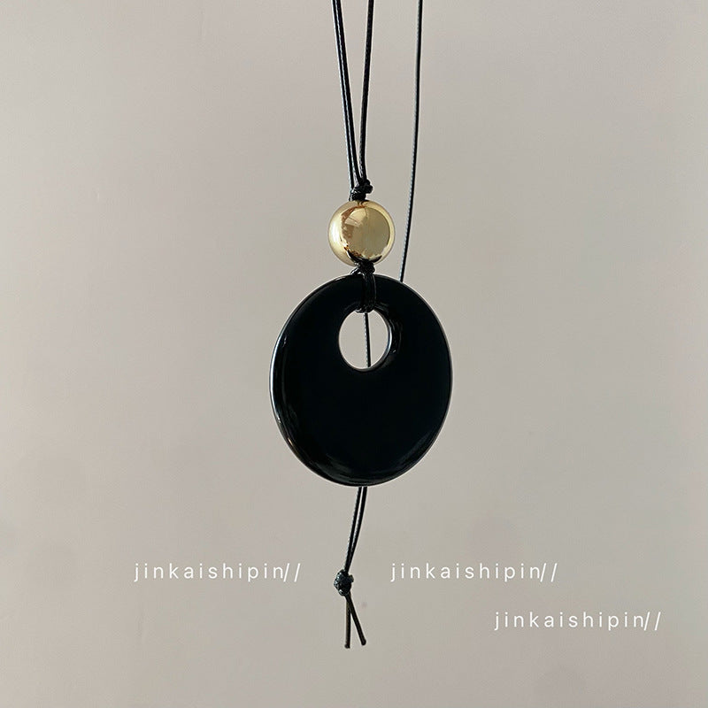 Star Custom New Mysterious Black Long Geometric Pendant Necklace for Women New Chinese Style Niche High-end Versatile Necklace Wholesale