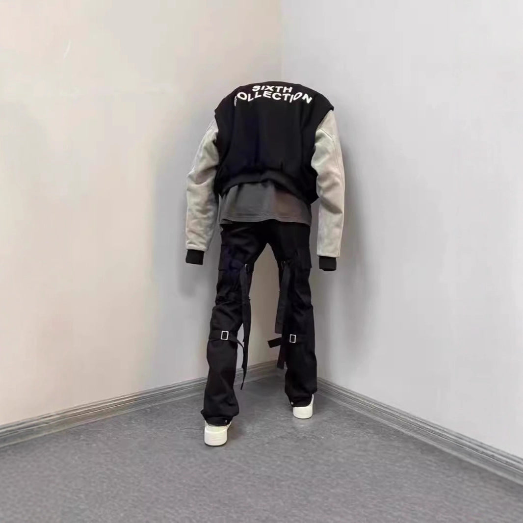 Star Style Autumn Winter Sports Jacket Casual Loose Long Sleeve Top Couple Spliced Sleeve Baseball Cotton Jacket Handsome Unisex Outerwear