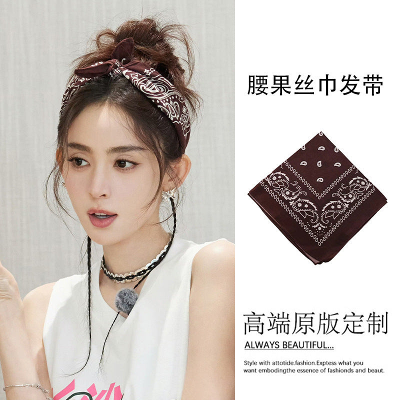 Celebrity Style Denim Print Headscarf Retro Fashion Niche High-end Feel Hairband Sweet Cool Unique Hair Accessory Decorative Headscarf