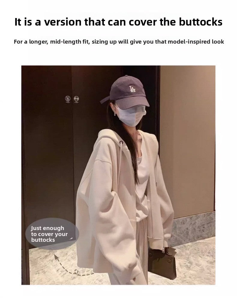Early Autumn Women's Sweatshirt Jacket2025Spring and Autumn New Style Hooded Loose Casual Cardigan Thin Sports Fleece Top
