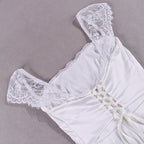 Square Neck Strap Dress Sexy Satin Lace Backless Hip-Mid Skirt Dress