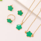 Same Style as Stars2025New Five-leaf Clover Jewelry Set for Women Simple Petal Necklace Five-leaf Flower Bracelet Ring Earrings4Set shipped together for safety