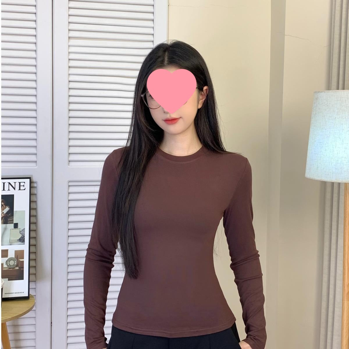 Fleece-Lined Thickened Polar Fleece Autumn Winter Base Shirt Regular Shoulder Round Neck Long Sleeve