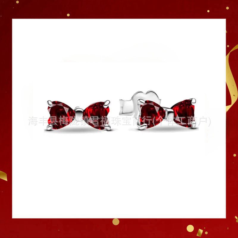 Panjia Silver Plated Hot Selling Product Bow Necklace Ear Stud Ring Bracelet4Set Gift Set Women's All-Matching