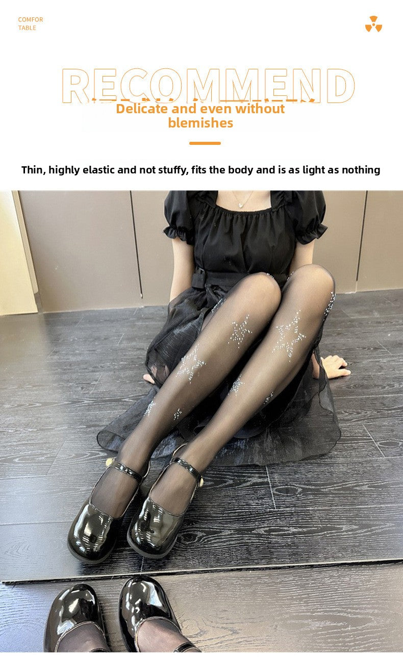 "Teenage Dream" Star Rhinestone Tights - Sheer Sparkle Mesh