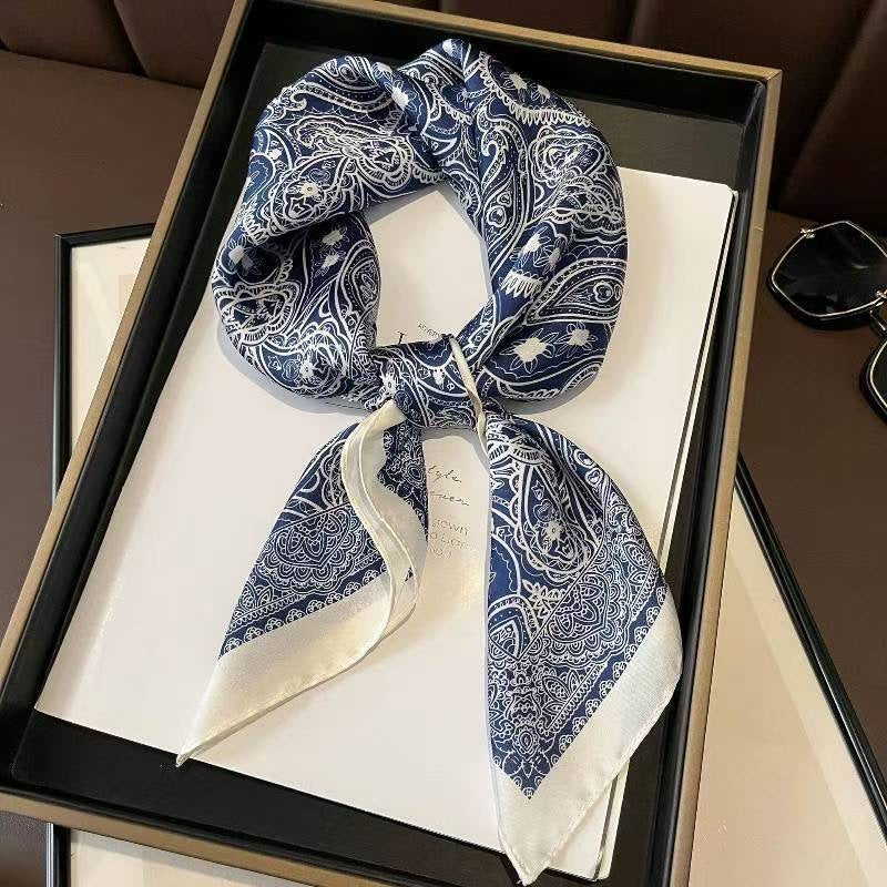 Same Style as Stars2025New Paisley Small Cashew Deformed Insect Satin70Silk Scarf Scarf Headscarf Fashion Design Small Water Drop Square Scarf Decoration Matching Headscarf