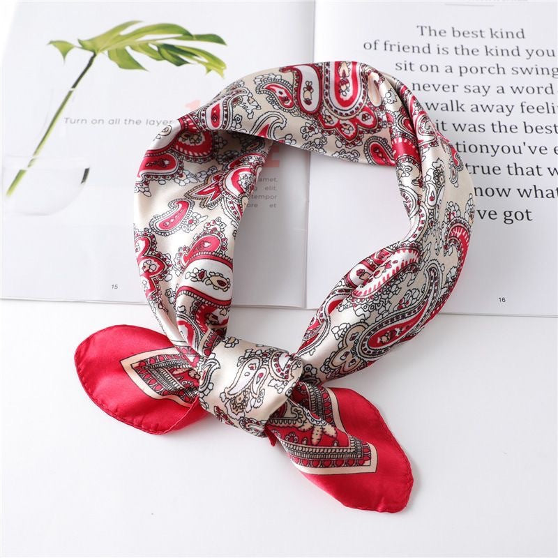 Same Style as Stars2025New Paisley Small Cashew Deformed Insect Satin70Silk Scarf Scarf Headscarf Fashion Design Small Water Drop Square Scarf Decoration Matching Headscarf