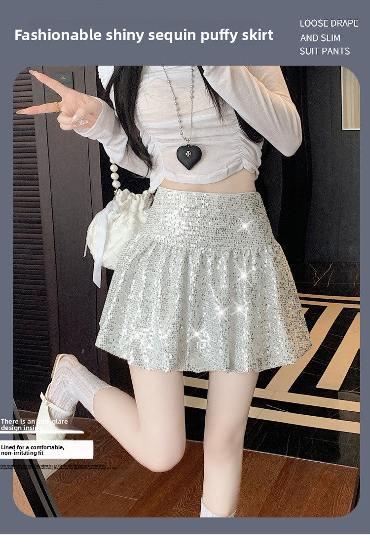 "Traitor" MV Vibe Sequin Skirt - Cream Coquette Mini