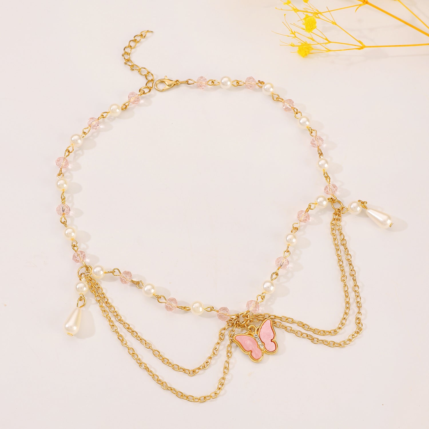 Celebrity Style Jewelry Niche Design Hot Girl Imitation Pearl Tassel Heart Cross Butterfly Versatile Necklace for Women