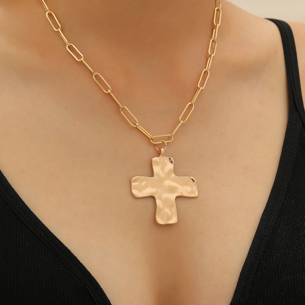 Celebrity Style Decorative Chain Jewelry Personalized Cross Alloy Pendant Necklace  Minimalist Style Clip Simple Internet Celebrity Collarbone Chain for Women