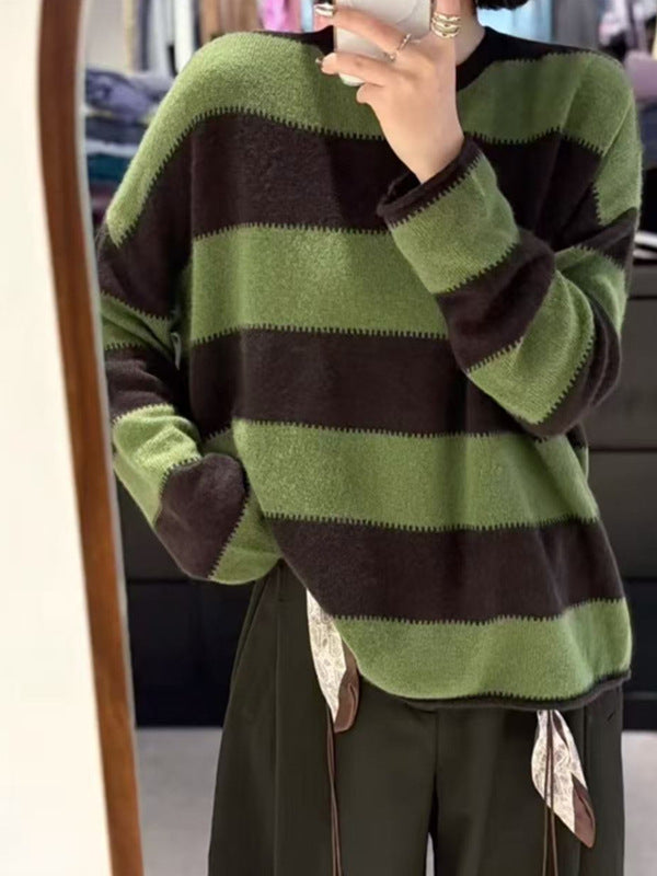 2025Trendy Hot Item100%Australian Pure Wool Sweater Loose Lazy Round Neck Knitted Sweater Autumn Winter Stylish Sweater