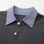 Custom Celebrity Design2025Autumn New Versatile Loose Fit Shirt Collar Plaid Patchwork Fake Two-Piece Knitted Sweater for Women 1EDF4173