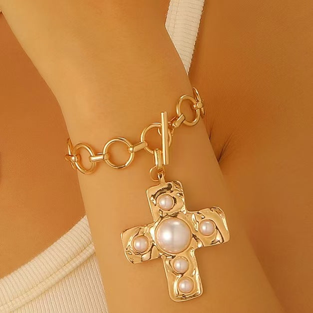 Celebrity Style Decorative Chain Jewelry Personalized Cross Alloy Pendant Necklace  Minimalist Style Clip Simple Internet Celebrity Collarbone Chain for Women