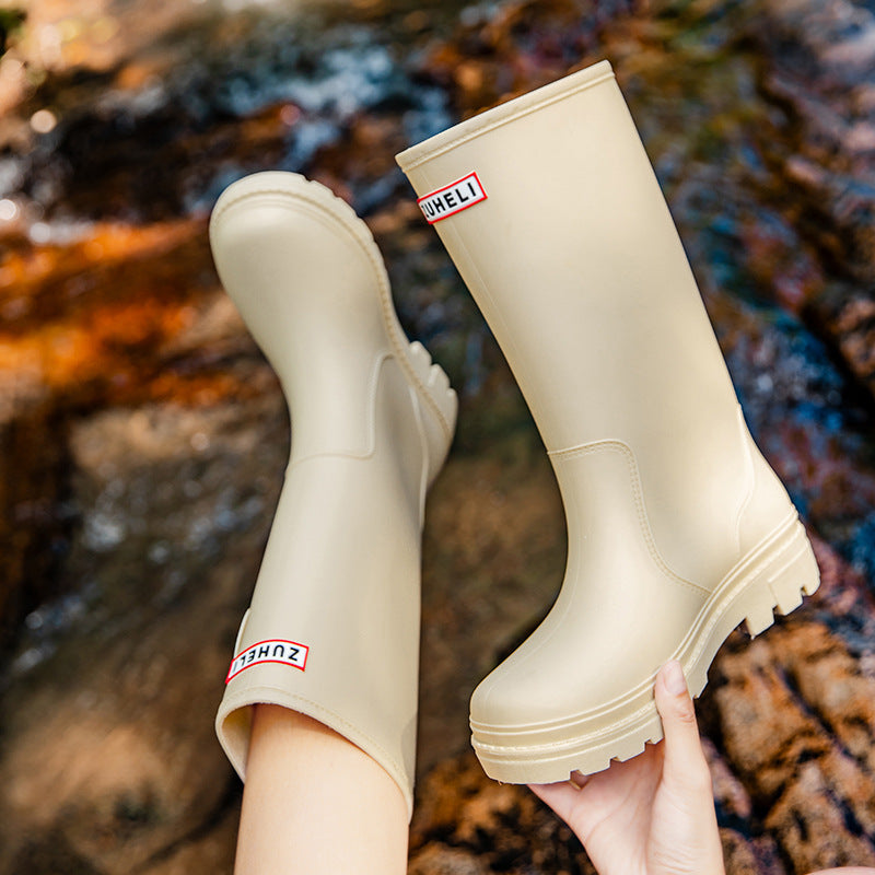 Star Custom Fashion Korean Style Women's High Tube Rain Boots Non-Slip Waterproof Wear-Resistant Long Tube Water Boots Adult Rubber Shoes