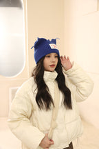 Korean Style Sweet Cute Cat Ear Knitted Hat for Women, Autumn and Winter Warm Ear Protection with Letter Patch, Versatile Knit Hat