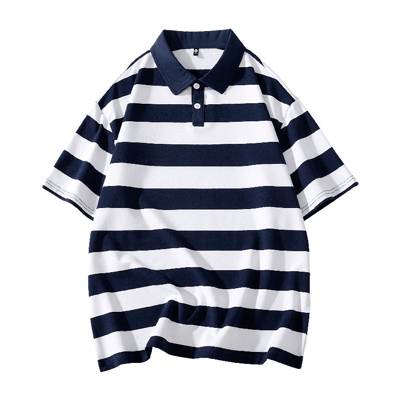 Star Style Classic Short Sleeve Unisex Summer New Loose Fit Trendy Brand Solid Color Couple Hong Kong Style Double Pearl Cotton Short Sleeve T Shirt Lapel POLO Shirt