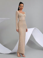 Star Custom Autumn New Beaded Diamond Tight Luxury Long Dress Bandage Dress Women Long Sleeve Elegant Evening Party Gown