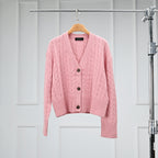 Monet Casual Chic with an Elegant Feel Cable Knit Wool Cashmere Round Neck Long Sleeve Sweater for Women