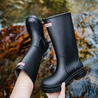 Star Custom Fashion Korean Style Women's High Tube Rain Boots Non-Slip Waterproof Wear-Resistant Long Tube Water Boots Adult Rubber Shoes