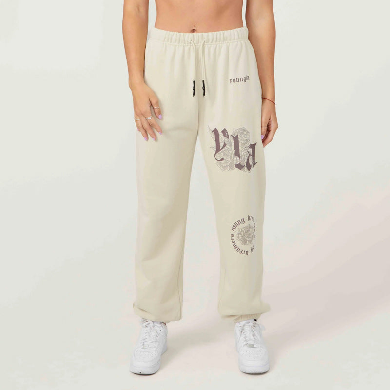 YOUNGLA Sports Pants Gym Bodybuilding Running Training Pants Cotton Terry Printed Jogger Pants Men