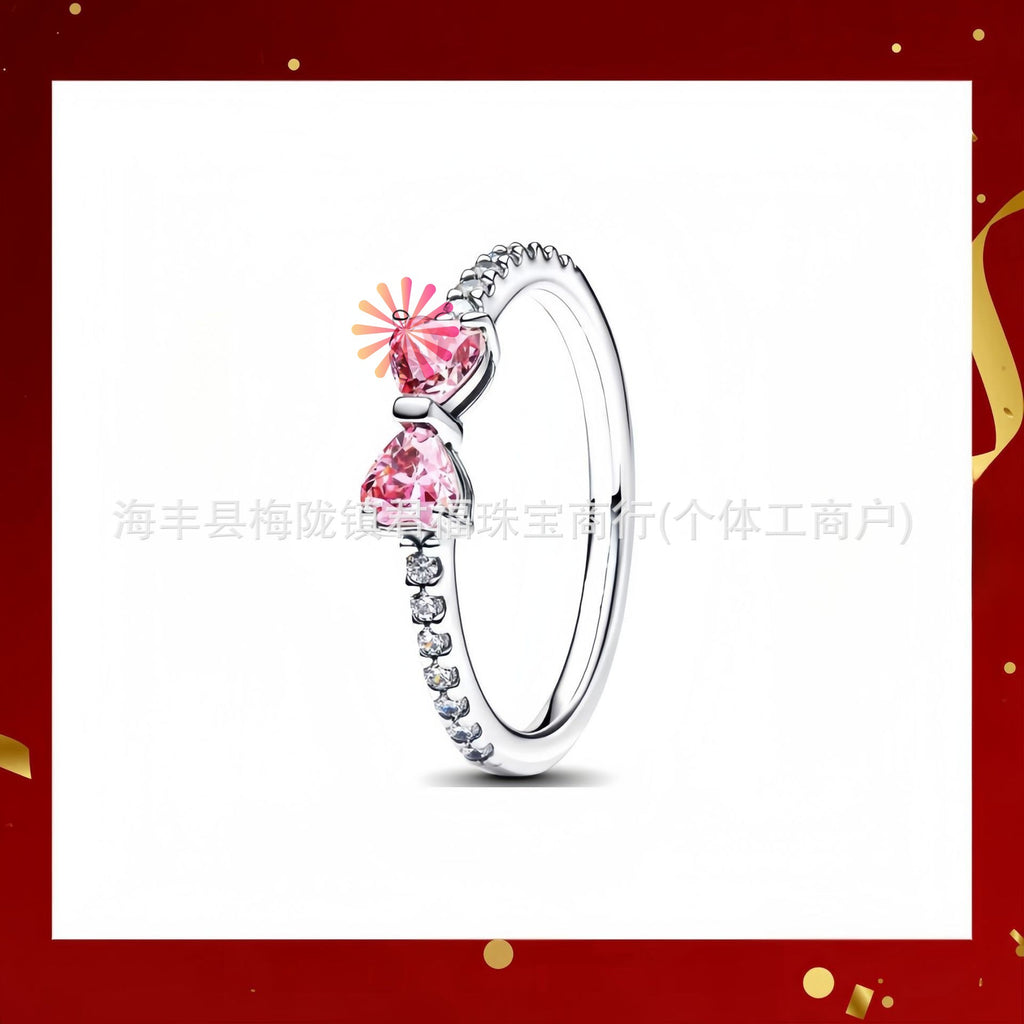 Panjia Silver Plated Hot Selling Product Bow Necklace Ear Stud Ring Bracelet4Set Gift Set Women's All-Matching