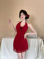 5060Women's Clothing Wholesale Southeast Asia Sexy Mesh Halter Tassel Short Camisole Dress