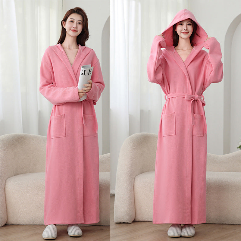 Autumn Winter Long Hooded Bathrobe Hotel Men Women Bathrobe Pajamas Homewear Long Sleeve Cross-Border Amazon One Piece Dropshipping