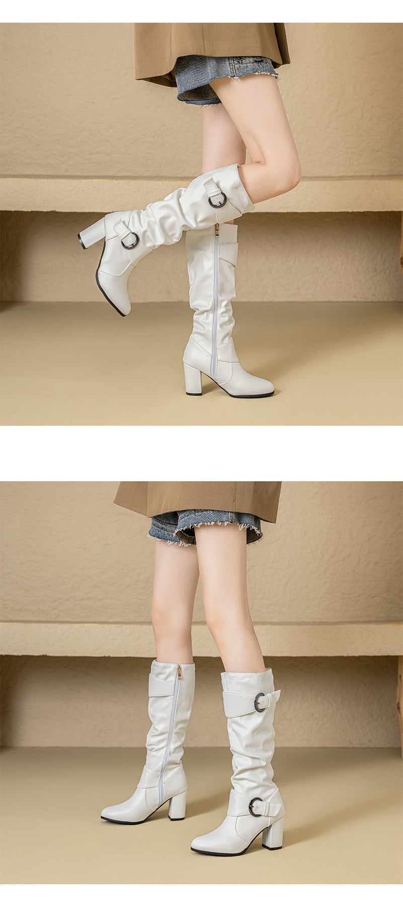 33-52Plus Size Autumn Winter Women's Boots with Belt Buckle, Thick High Heel, Knee-High Long Boots H776