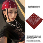 Celebrity Style Denim Print Headscarf Retro Fashion Niche High-end Feel Hairband Sweet Cool Unique Hair Accessory Decorative Headscarf