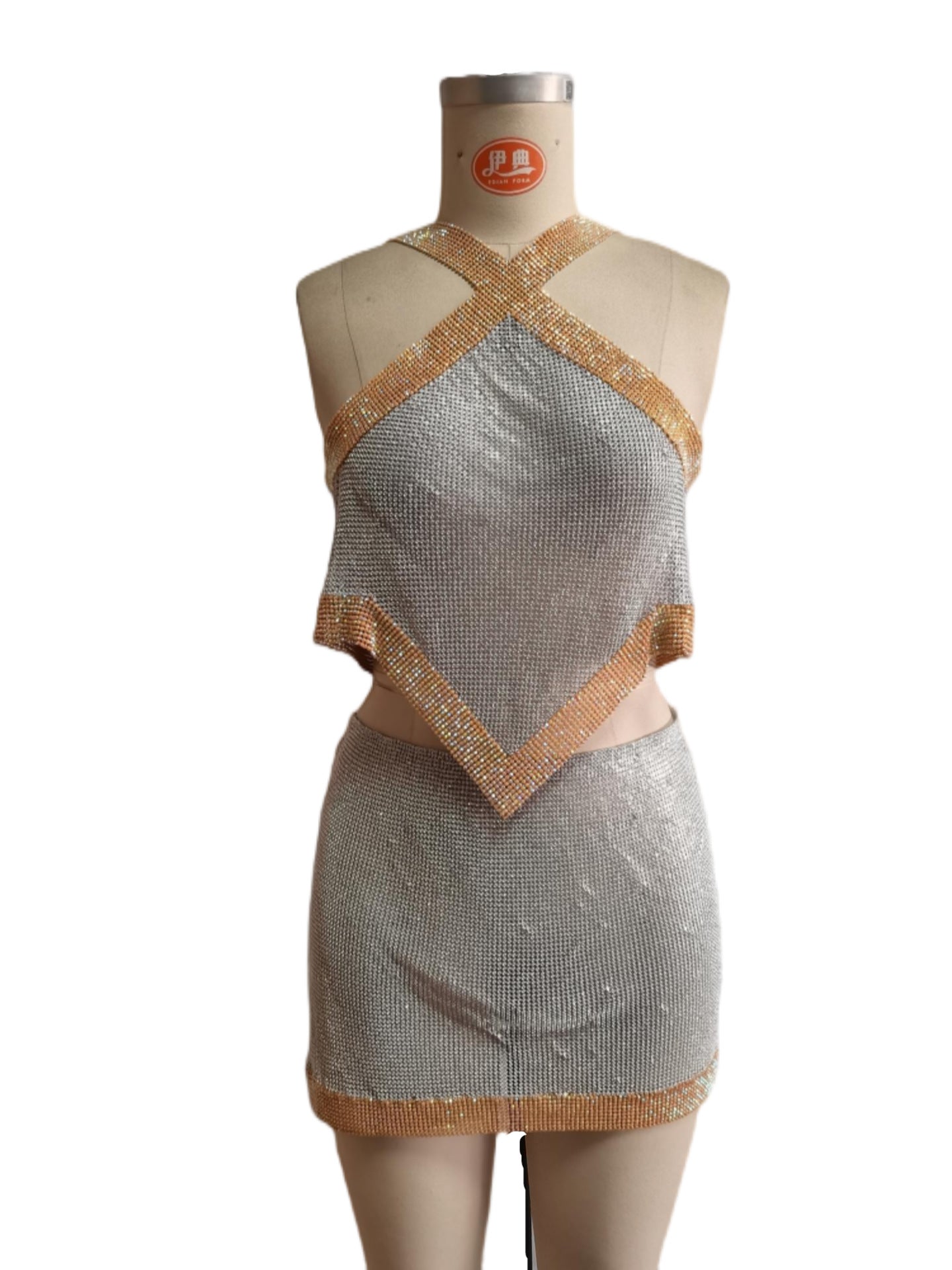 "Short n' Sweet" Tour Rhinestone Two-Piece - Diamond Halter Set